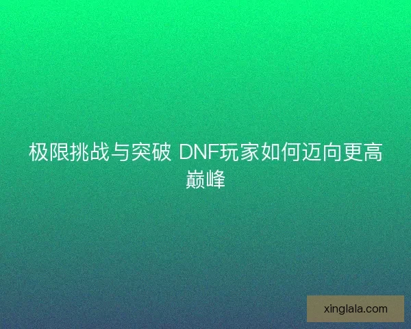 极限挑战与突破 DNF玩家如何迈向更高巅峰