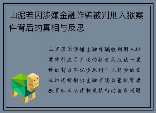 山泥若因涉嫌金融诈骗被判刑入狱案件背后的真相与反思